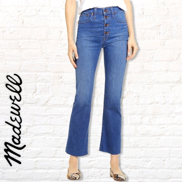 Madewell Cali Demi Boot Cut Jeans Size 33 High Rise Buttonfly Cropped Jeans - Picture 2 of 12